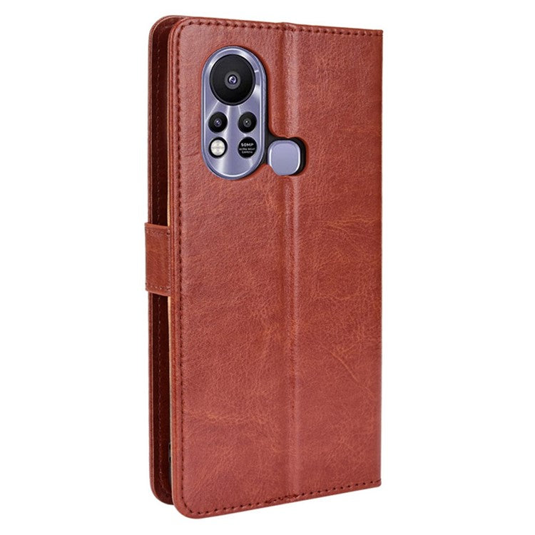 For Infinix Hot 11s / Hot 11s NFC 4G Anti-Drop PU Leather Phone Case Crazy Horse Texture Wallet Stand Magnetic Clasp Phone Cover - Brown