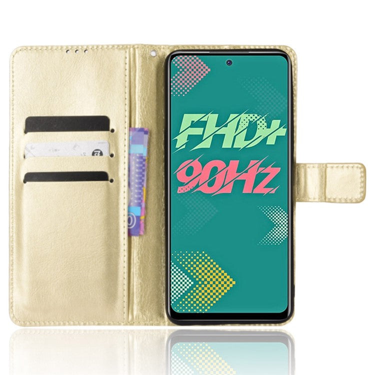 For Infinix Hot 11s / Hot 11s NFC 4G Anti-Drop PU Leather Phone Case Crazy Horse Texture Wallet Stand Magnetic Clasp Phone Cover - Gold