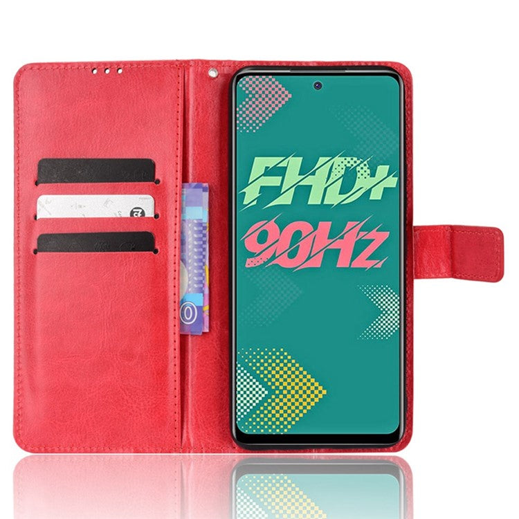 For Infinix Hot 11s / Hot 11s NFC 4G Anti-Drop PU Leather Phone Case Crazy Horse Texture Wallet Stand Magnetic Clasp Phone Cover - Red