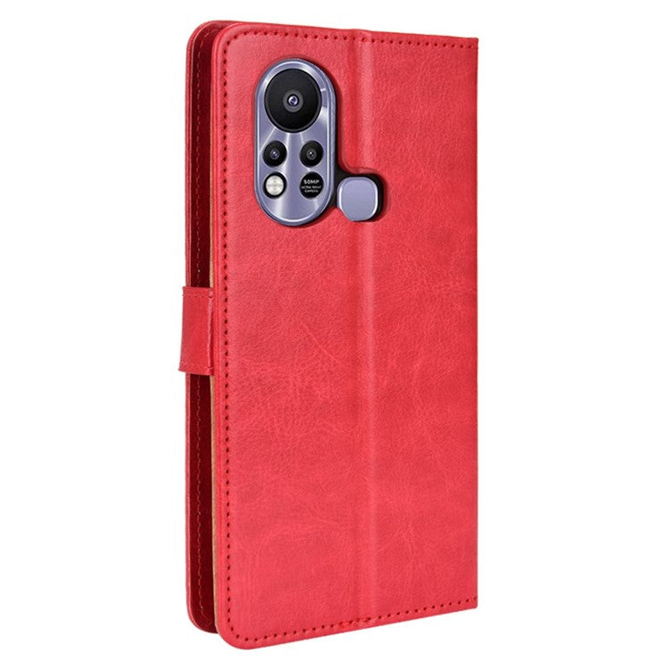 For Infinix Hot 11s / Hot 11s NFC 4G Anti-Drop PU Leather Phone Case Crazy Horse Texture Wallet Stand Magnetic Clasp Phone Cover - Red