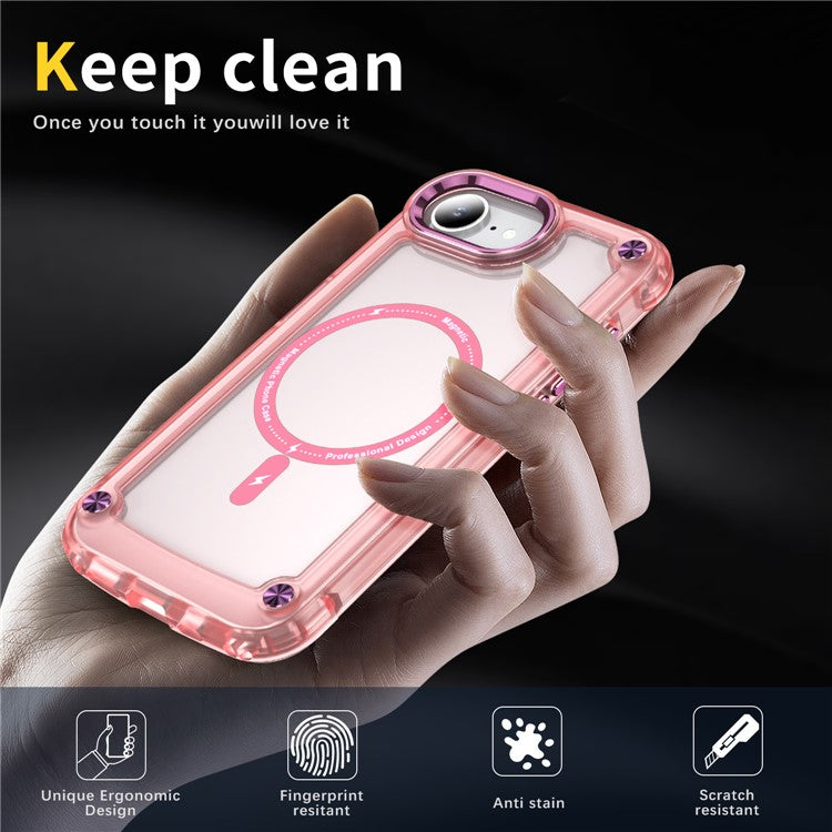For iPhone 16e Case Skin Touch TPU + PC Phone Cover Compatible with MagSafe - Pink