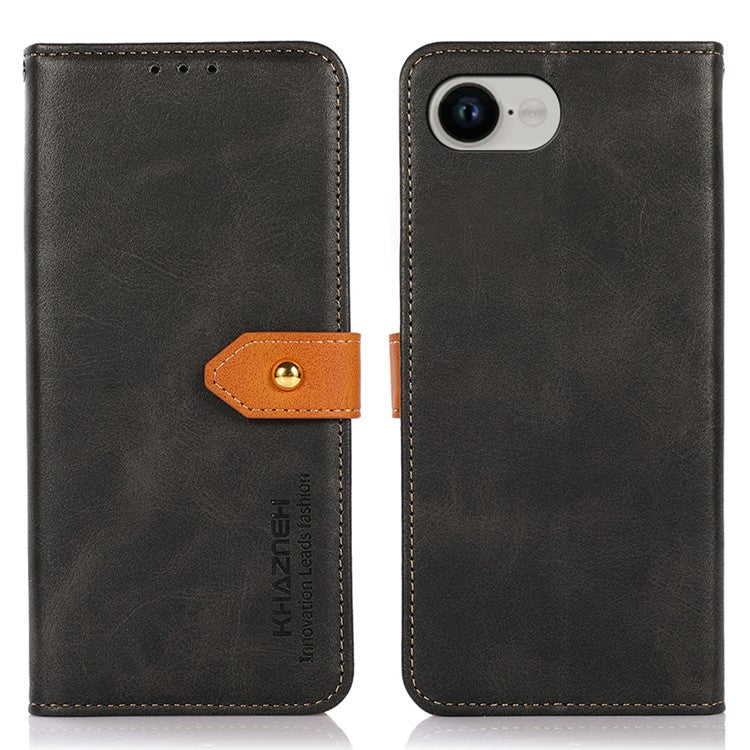 KHAZNEH For iPhone 16e Wallet Phone Case Stand Leather Flip Cover - Black