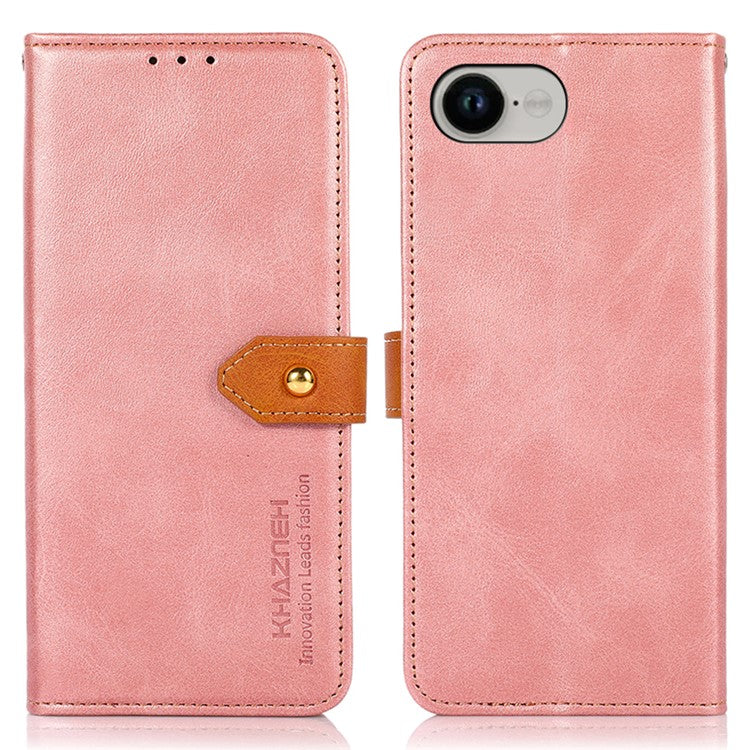 KHAZNEH For iPhone 16e Wallet Phone Case Stand Leather Flip Cover - Rose Gold