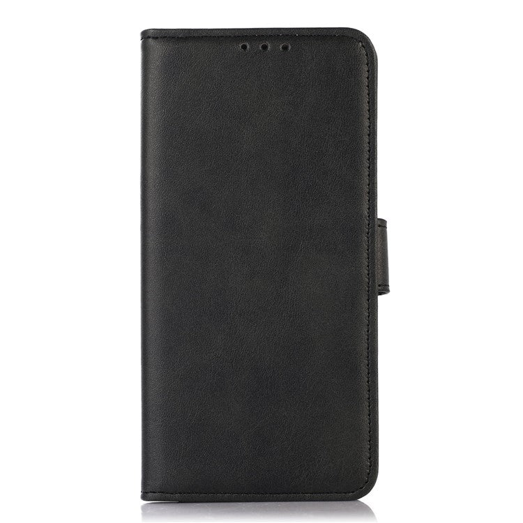 For iPhone 16e Case Cowhide Texture Leather Wallet Phone Cover with Stand - Black