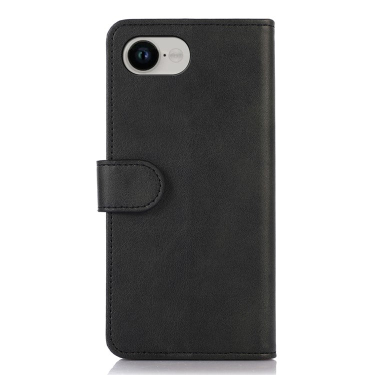 For iPhone 16e Case Cowhide Texture Leather Wallet Phone Cover with Stand - Black