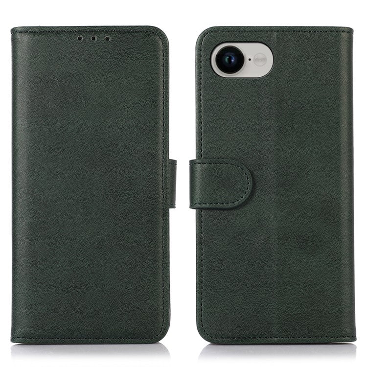 For iPhone 16e Case Cowhide Texture Leather Wallet Phone Cover with Stand - Green