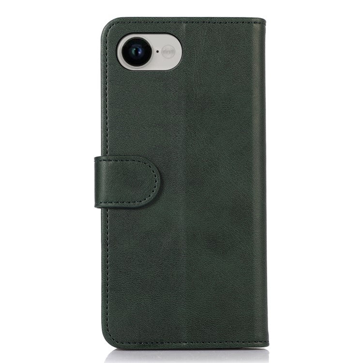 For iPhone 16e Case Cowhide Texture Leather Wallet Phone Cover with Stand - Green
