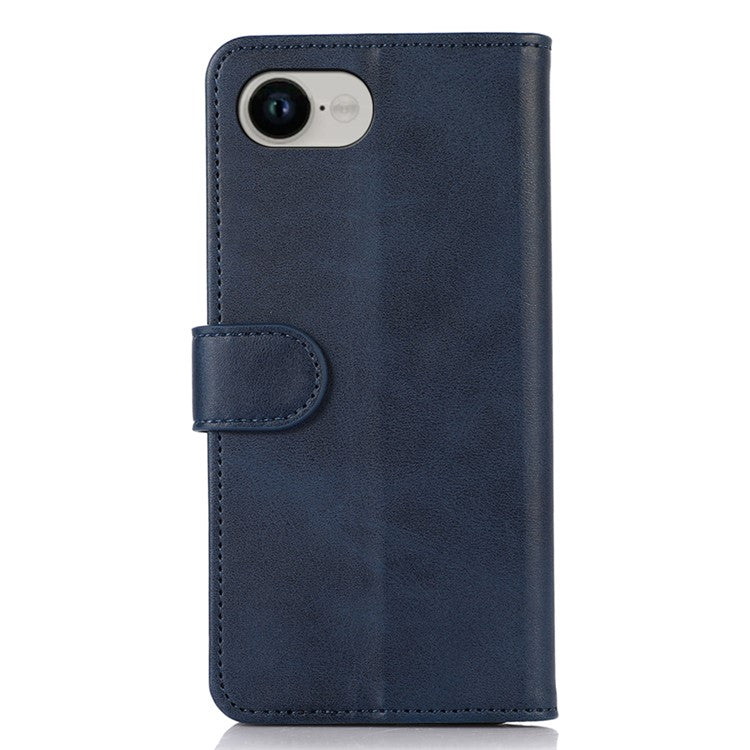 For iPhone 16e Case Cowhide Texture Leather Wallet Phone Cover with Stand - Blue