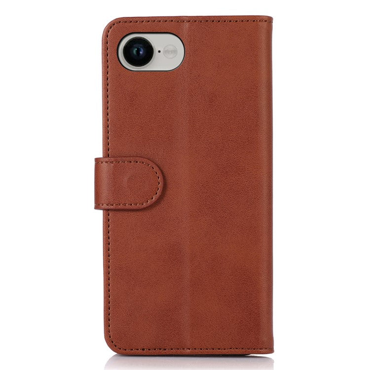 For iPhone 16e Case Cowhide Texture Leather Wallet Phone Cover with Stand - Brown
