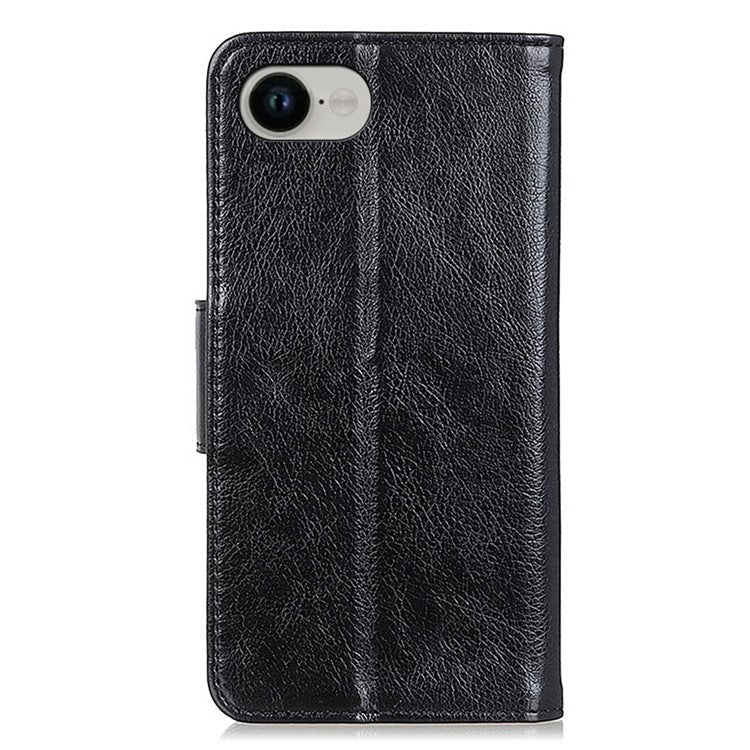 For iPhone 16e Case Nappa Texture Split Leather Wallet Phone Cover - Black