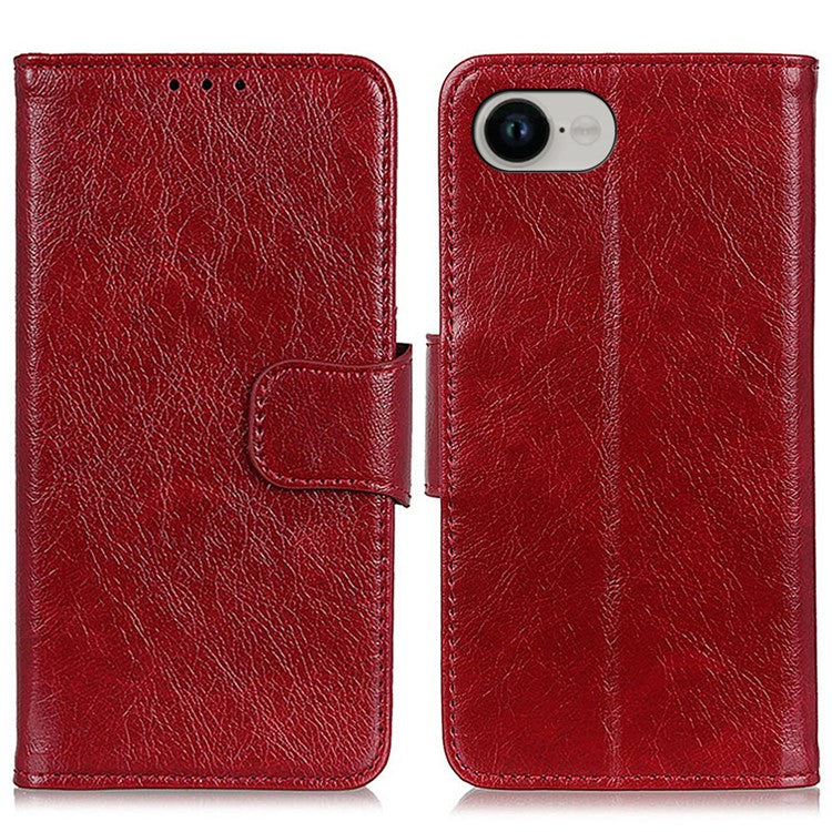 For iPhone 16e Case Nappa Texture Split Leather Wallet Phone Cover - Red