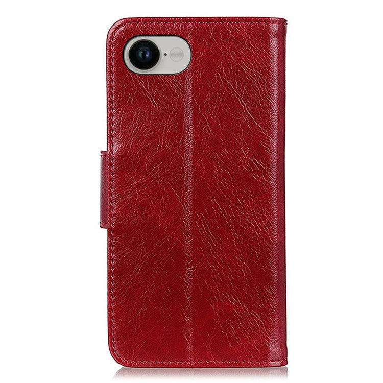For iPhone 16e Case Nappa Texture Split Leather Wallet Phone Cover - Red
