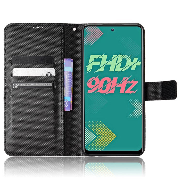 For Infinix Hot 11s / Hot 11s NFC 4G Wallet Phone Case Diamond Texture Anti-Scratch PU Leather Cellphone Cover with Stand - Black