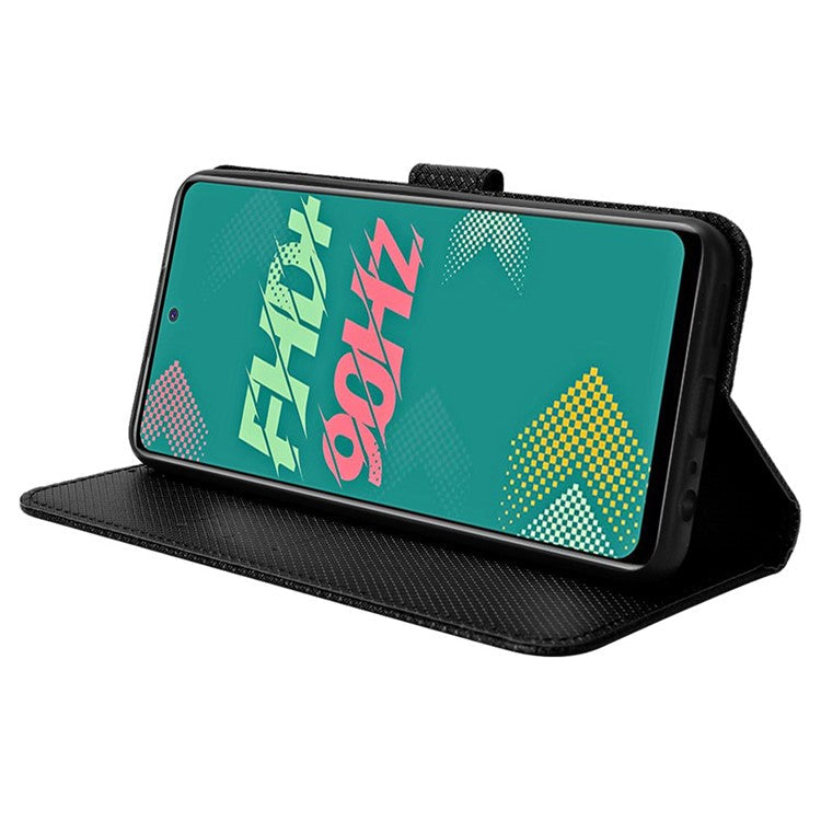 For Infinix Hot 11s / Hot 11s NFC 4G Wallet Phone Case Diamond Texture Anti-Scratch PU Leather Cellphone Cover with Stand - Black