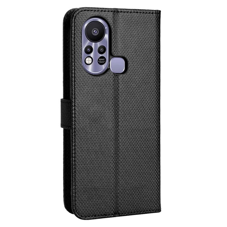 For Infinix Hot 11s / Hot 11s NFC 4G Wallet Phone Case Diamond Texture Anti-Scratch PU Leather Cellphone Cover with Stand - Black