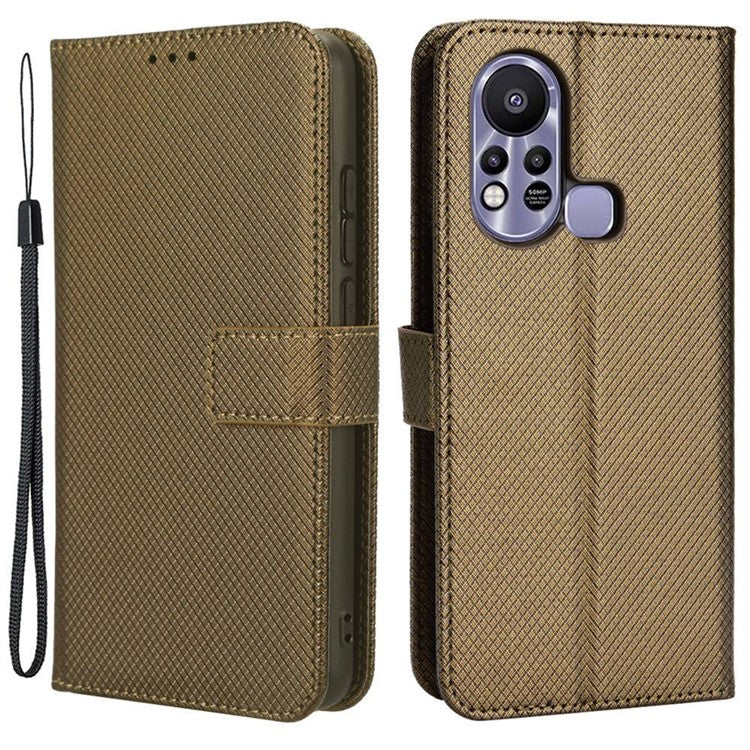 For Infinix Hot 11s / Hot 11s NFC 4G Wallet Phone Case Diamond Texture Anti-Scratch PU Leather Cellphone Cover with Stand - Brown