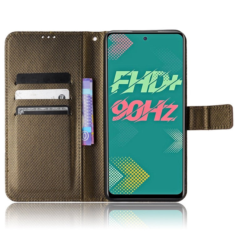 For Infinix Hot 11s / Hot 11s NFC 4G Wallet Phone Case Diamond Texture Anti-Scratch PU Leather Cellphone Cover with Stand - Brown
