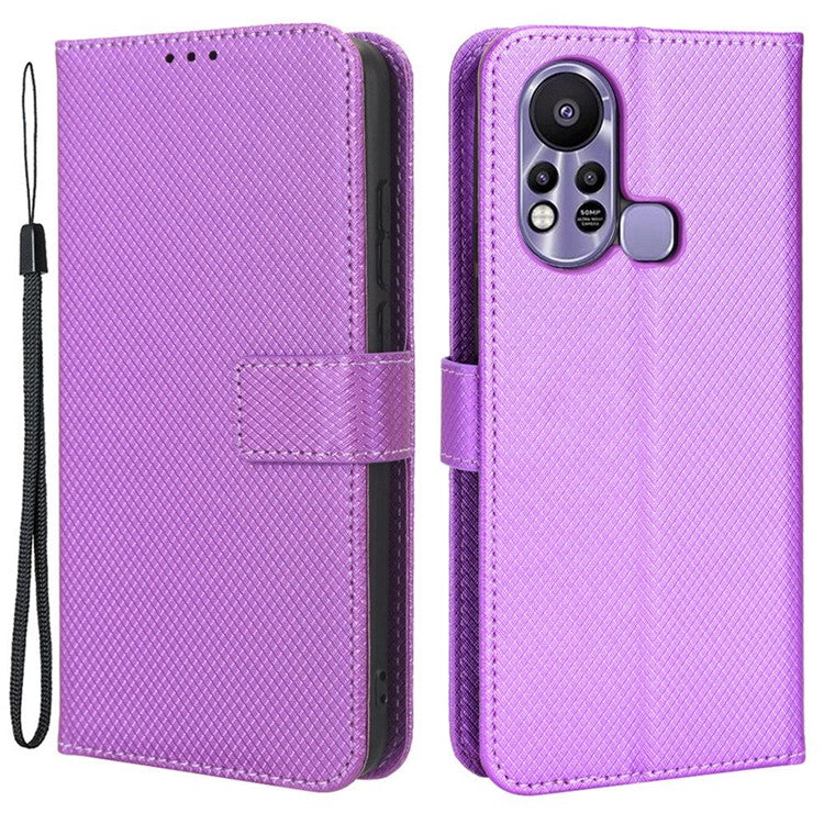 For Infinix Hot 11s / Hot 11s NFC 4G Wallet Phone Case Diamond Texture Anti-Scratch PU Leather Cellphone Cover with Stand - Purple