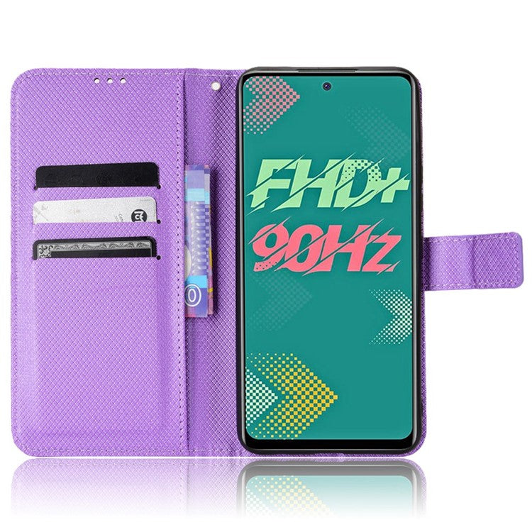 For Infinix Hot 11s / Hot 11s NFC 4G Wallet Phone Case Diamond Texture Anti-Scratch PU Leather Cellphone Cover with Stand - Purple