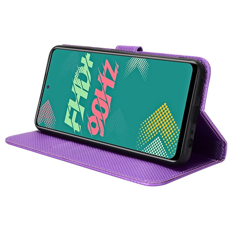 For Infinix Hot 11s / Hot 11s NFC 4G Wallet Phone Case Diamond Texture Anti-Scratch PU Leather Cellphone Cover with Stand - Purple