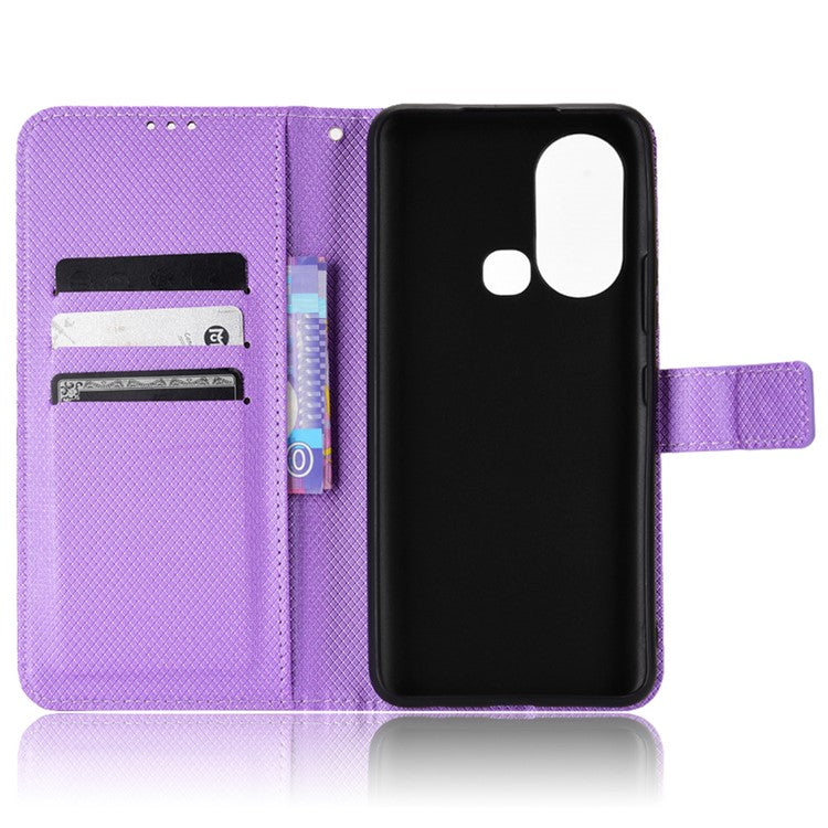 For Infinix Hot 11s / Hot 11s NFC 4G Wallet Phone Case Diamond Texture Anti-Scratch PU Leather Cellphone Cover with Stand - Purple
