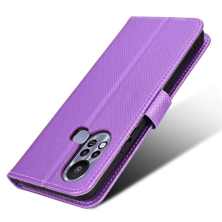 For Infinix Hot 11s / Hot 11s NFC 4G Wallet Phone Case Diamond Texture Anti-Scratch PU Leather Cellphone Cover with Stand - Purple