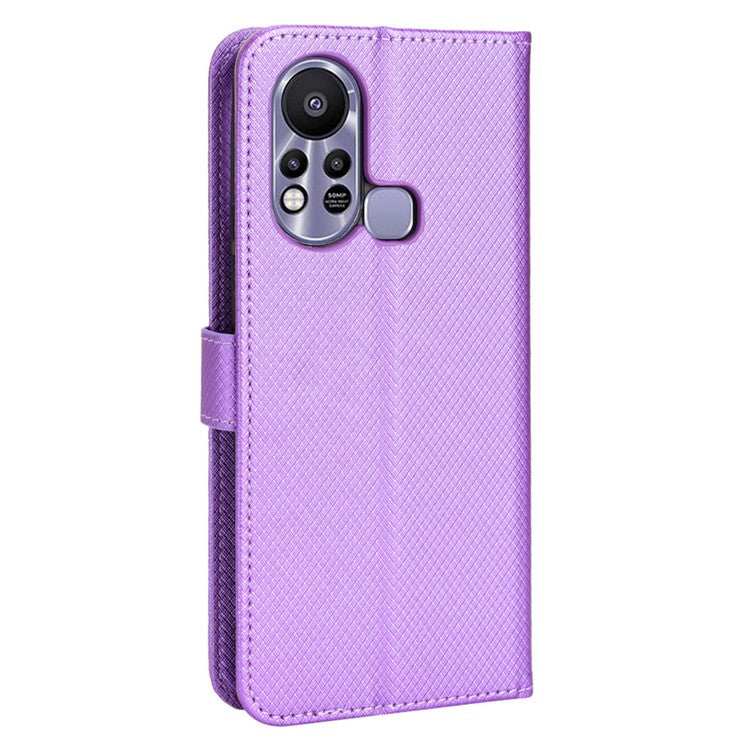 For Infinix Hot 11s / Hot 11s NFC 4G Wallet Phone Case Diamond Texture Anti-Scratch PU Leather Cellphone Cover with Stand - Purple