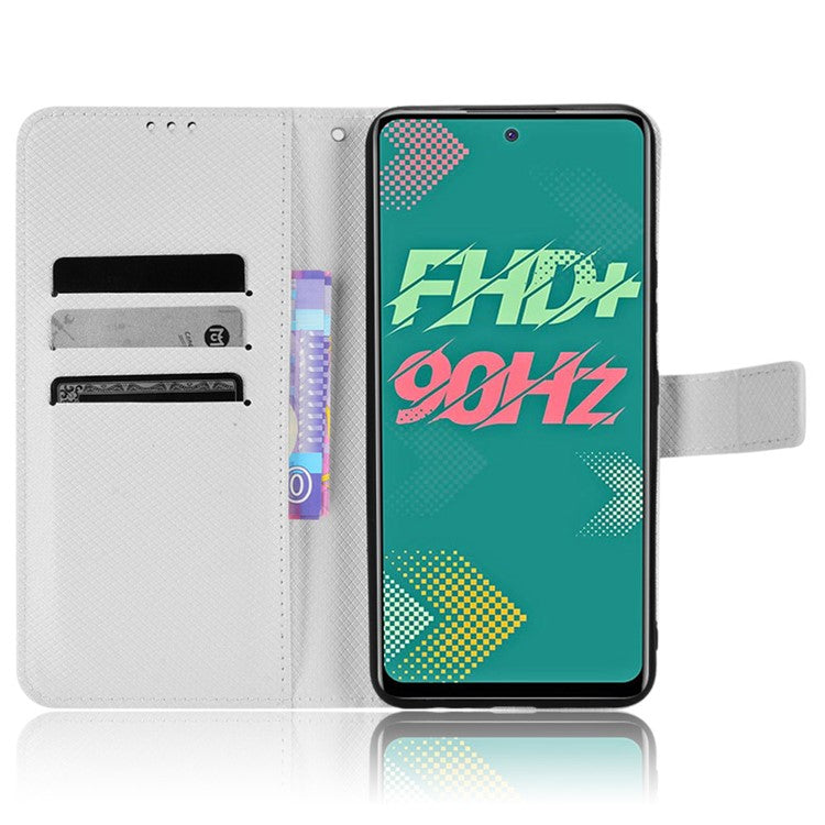 For Infinix Hot 11s / Hot 11s NFC 4G Wallet Phone Case Diamond Texture Anti-Scratch PU Leather Cellphone Cover with Stand - White