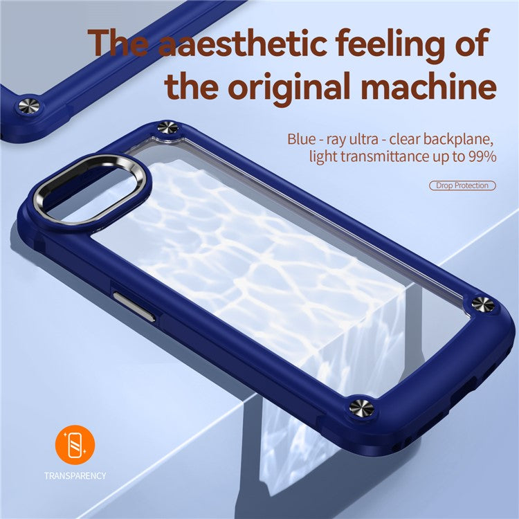 For iPhone 16e Case Anti-Drop Alloy Lens Frame PC + TPU Phone Cover - Blue