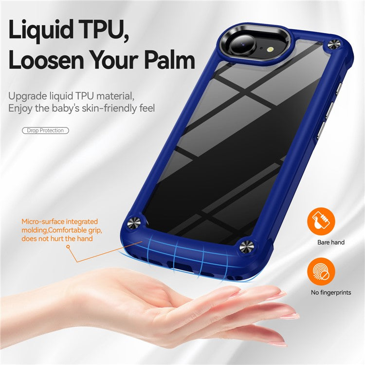 For iPhone 16e Case Anti-Drop Alloy Lens Frame PC + TPU Phone Cover - Blue