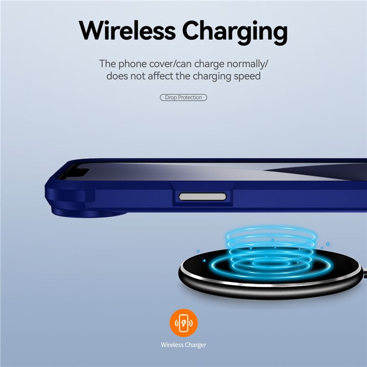 For iPhone 16e Case Anti-Drop Alloy Lens Frame PC + TPU Phone Cover - Blue