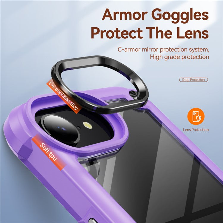For iPhone 16e Case Anti-Drop Alloy Lens Frame PC + TPU Phone Cover - Purple
