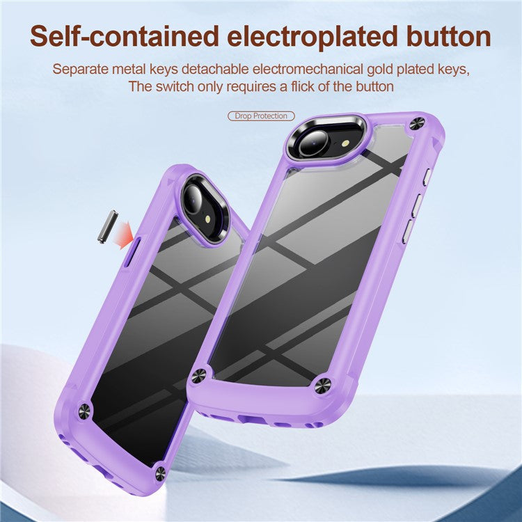 For iPhone 16e Case Anti-Drop Alloy Lens Frame PC + TPU Phone Cover - Purple