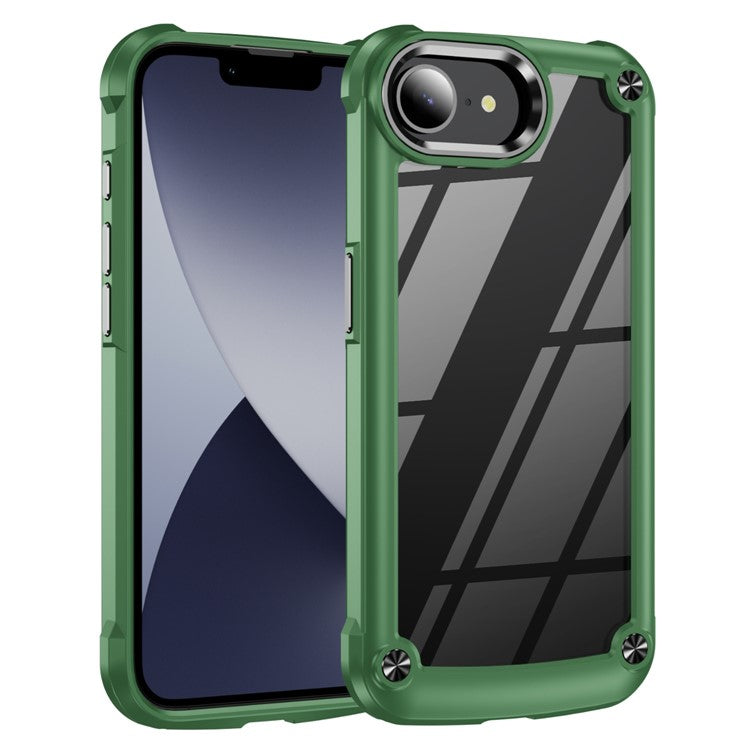 For iPhone 16e Case Anti-Drop Alloy Lens Frame PC + TPU Phone Cover - Green