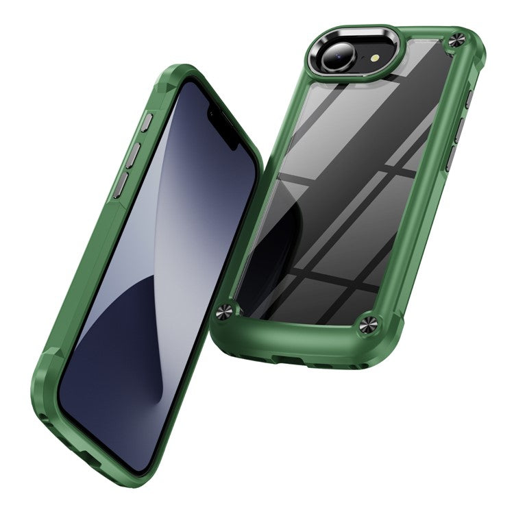For iPhone 16e Case Anti-Drop Alloy Lens Frame PC + TPU Phone Cover - Green