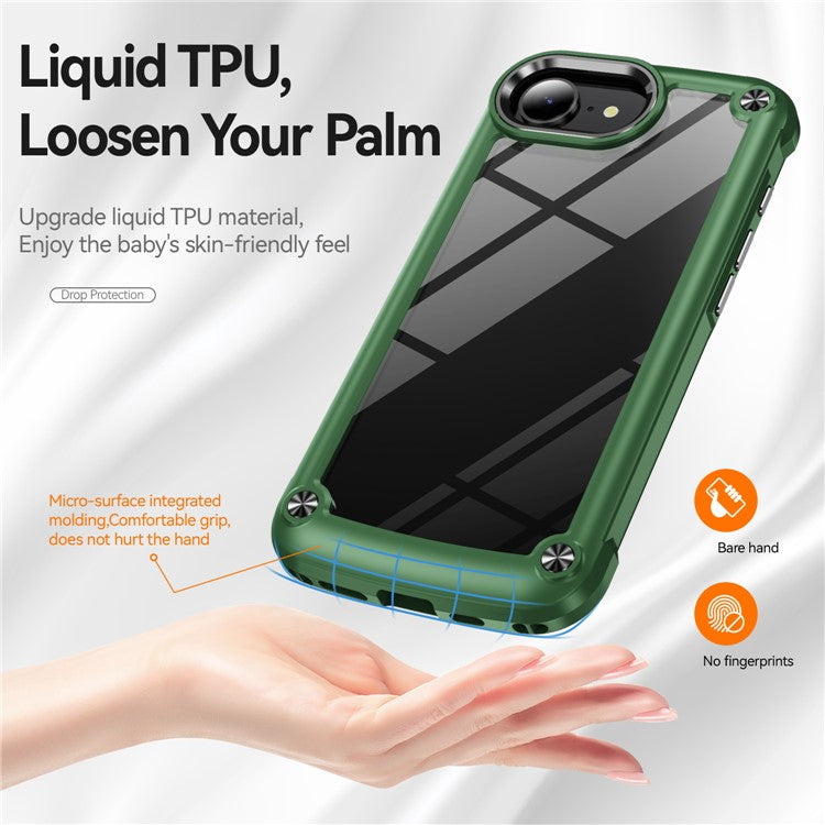 For iPhone 16e Case Anti-Drop Alloy Lens Frame PC + TPU Phone Cover - Green