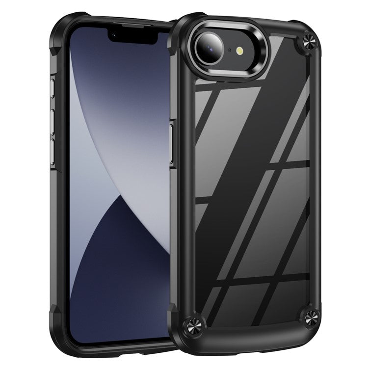 For iPhone 16e Case Anti-Drop Alloy Lens Frame PC + TPU Phone Cover - Black
