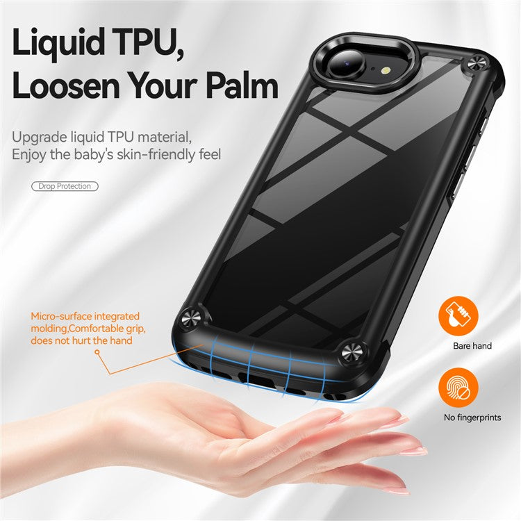 For iPhone 16e Case Anti-Drop Alloy Lens Frame PC + TPU Phone Cover - Black