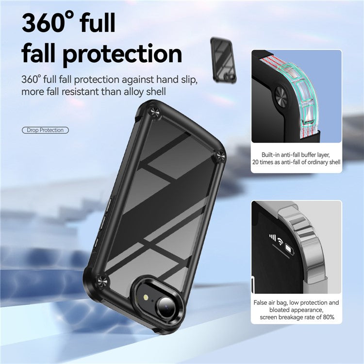 For iPhone 16e Case Anti-Drop Alloy Lens Frame PC + TPU Phone Cover - Black