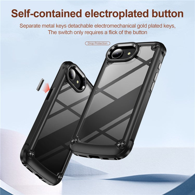 For iPhone 16e Case Anti-Drop Alloy Lens Frame PC + TPU Phone Cover - Black