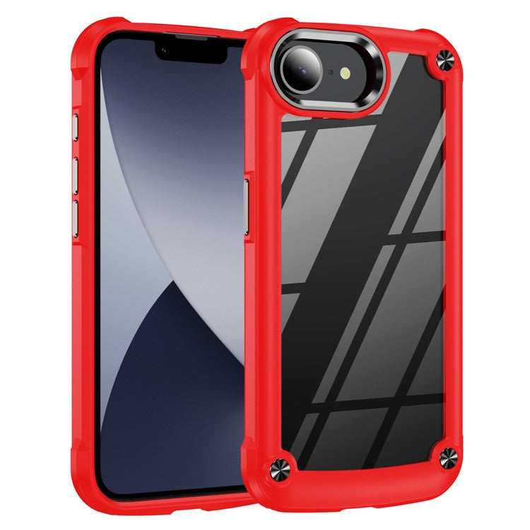 For iPhone 16e Case Anti-Drop Alloy Lens Frame PC + TPU Phone Cover - Red