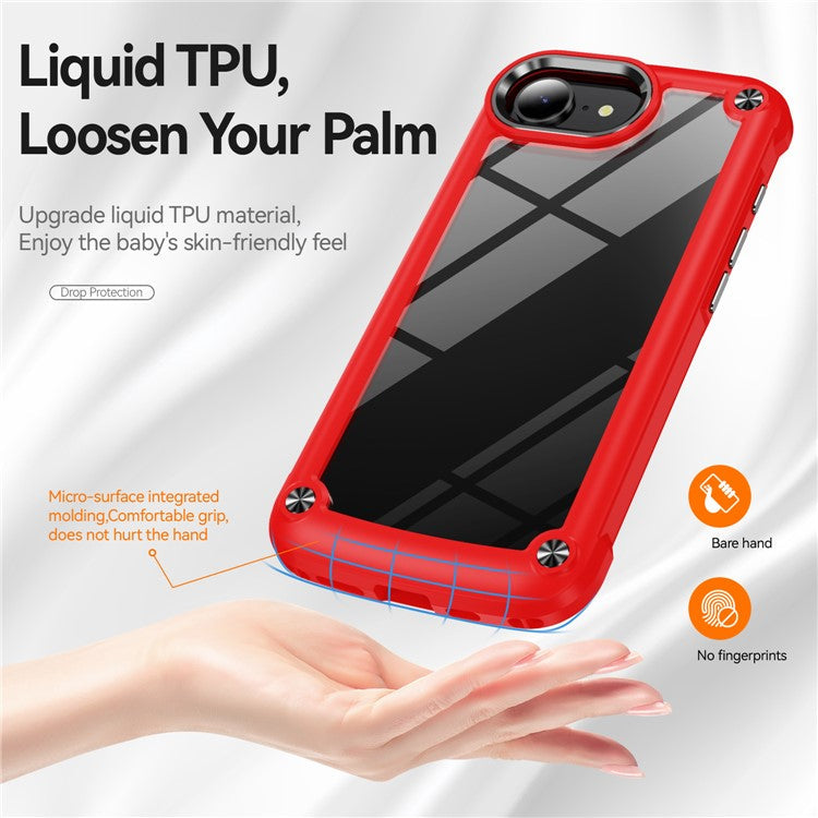 For iPhone 16e Case Anti-Drop Alloy Lens Frame PC + TPU Phone Cover - Red
