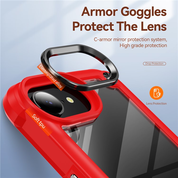 For iPhone 16e Case Anti-Drop Alloy Lens Frame PC + TPU Phone Cover - Red