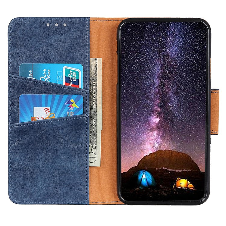 For iPhone 16e Case Crazy Horse Texture Split Leather Wallet Phone Cover - Blue