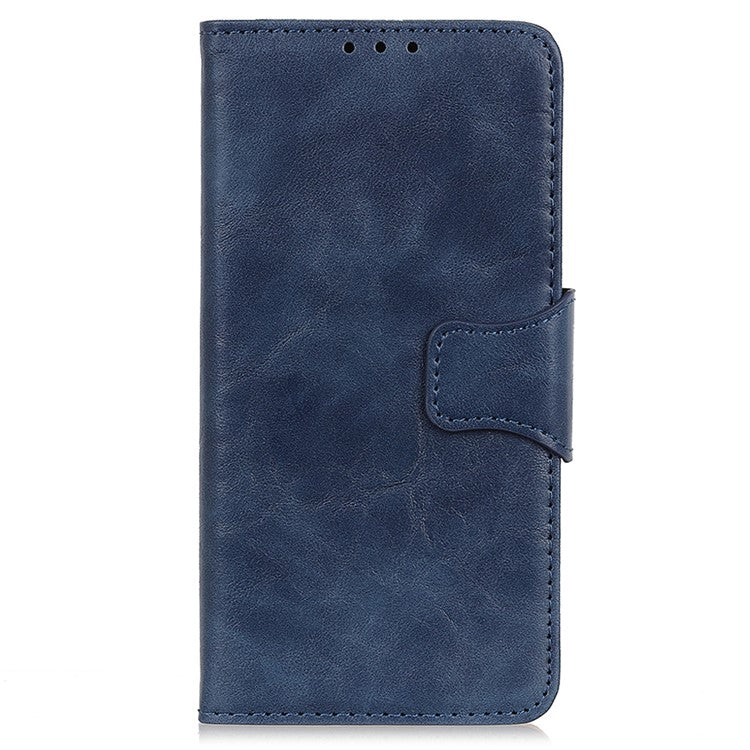 For iPhone 16e Case Crazy Horse Texture Split Leather Wallet Phone Cover - Blue