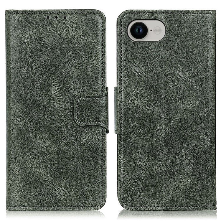 For iPhone 16e Case RFID Blocking Genuine Cow Leather Wallet Phone Cover - Blackish Green