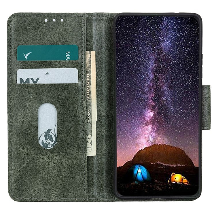 For iPhone 16e Case RFID Blocking Genuine Cow Leather Wallet Phone Cover - Blackish Green