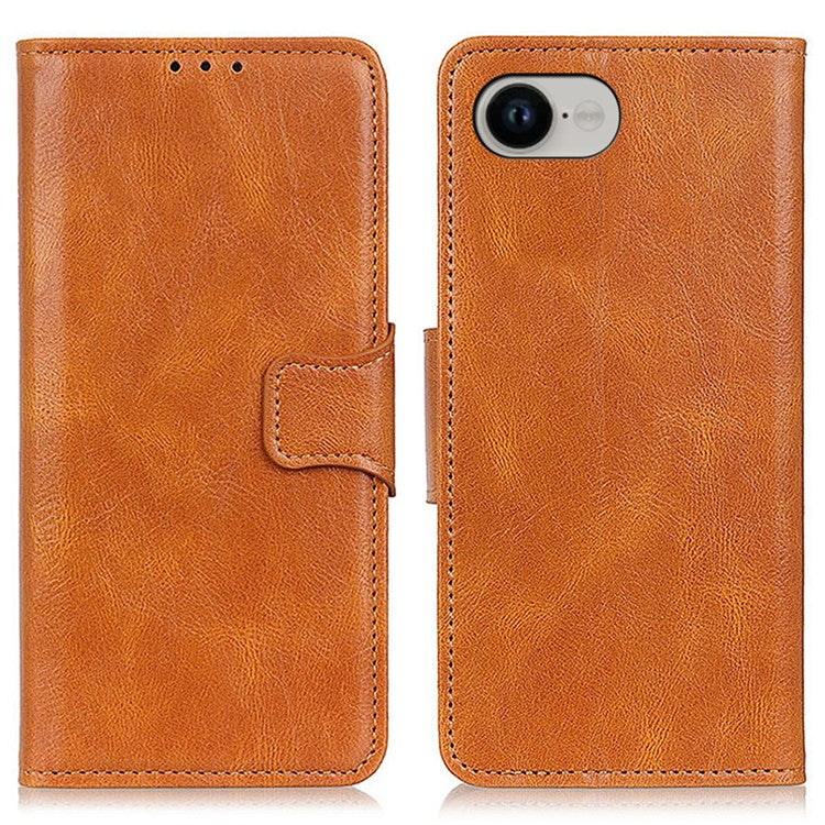 For iPhone 16e Case RFID Blocking Genuine Cow Leather Wallet Phone Cover - Brown