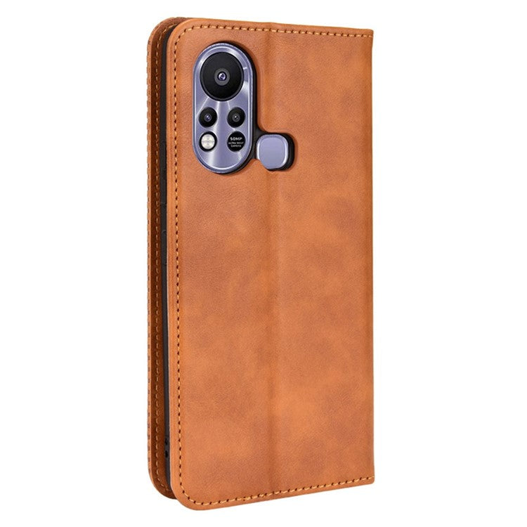 For Infinix Hot 11s / Hot 11s NFC 4G Retro Texture PU Leather Case Imprinted Pattern Magnetic Auto-Absorbed Phone Stand Wallet Cover - Brown
