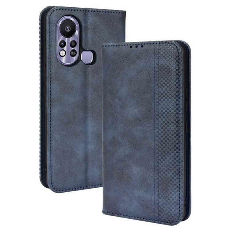 For Infinix Hot 11s / Hot 11s NFC 4G Retro Texture PU Leather Case Imprinted Pattern Magnetic Auto-Absorbed Phone Stand Wallet Cover - Blue